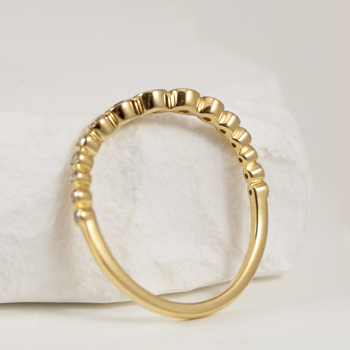 14K Yellow Gold Wave Ring with Bezel Set Round Natural Diamonds - Side Profile