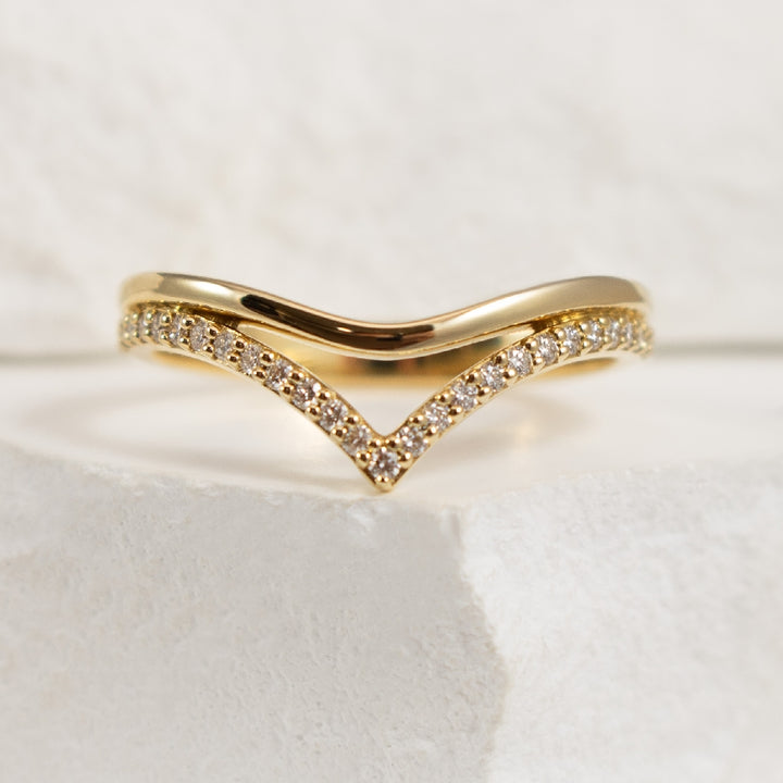 14KY Double Chevron Band 

14K Yellow Gold Double Row Diamond Chevron Band

0.14 Total Natural Diamond Weight of

Finger Size 6.5