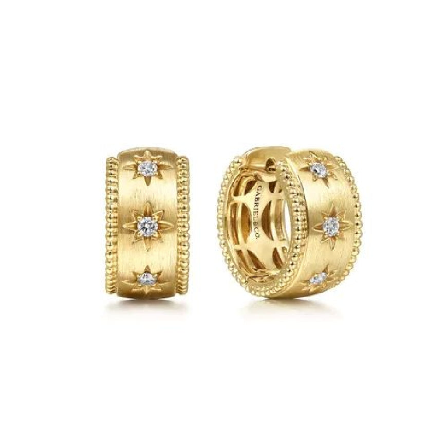 14KY Gabriel & Co. Bujukan Wide Diamond Huggies

14K Yellow Gold Wide Bujukan Starburst Diamond Huggie Earrings

0.15 Carats Total Diamond Weight of SI+ Clarity, GH Colour 

7.60MM Width x 15' Diameter 

S2264974
