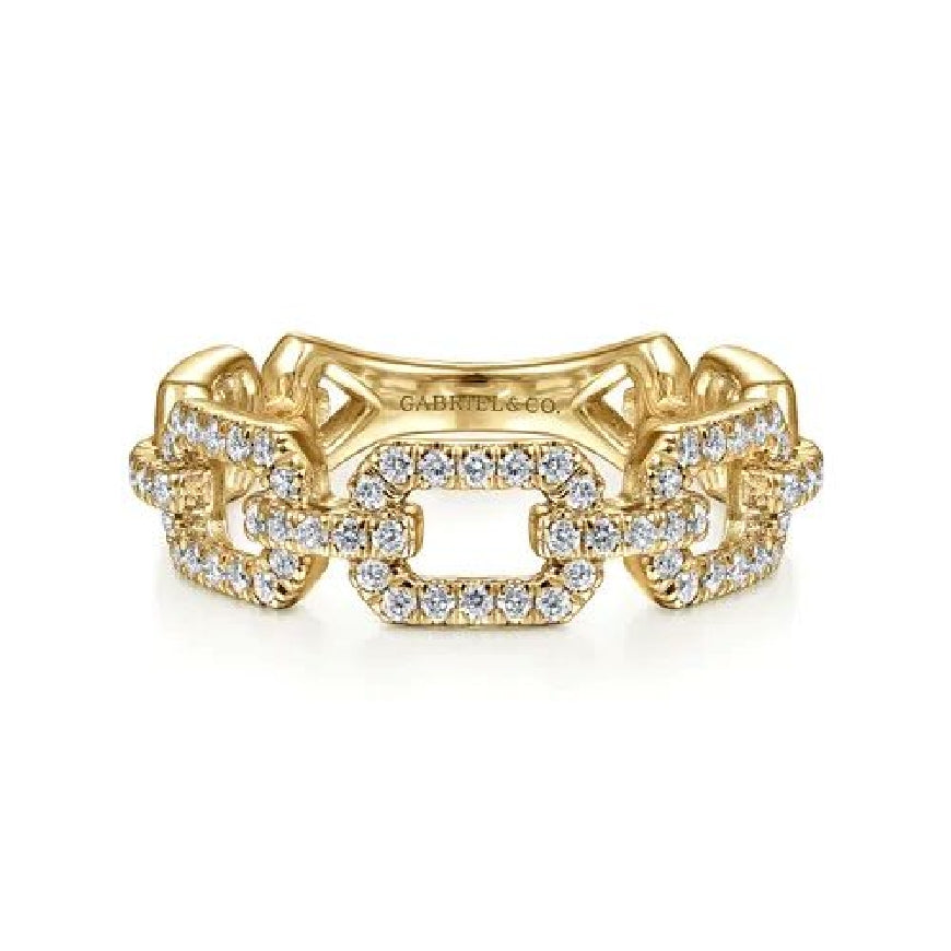 14KY Gabriel & Co. Diamond Chain Stackable Ring 

14K Yellow Gold Diamond Chain Link Stackable Ring 

0.38 Carats Total Diamond Weight of SI+ Clarity, GH Colour 

S2265019

Finger Size 6.5 
