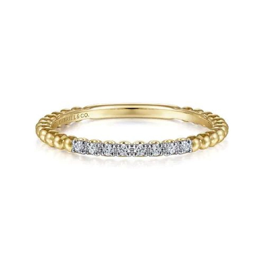 14KY Gabriel & Co. Bujukan Diamond Stackable Ring 

14K Yellow Gold Bujukan Diamond Beaded Bar Stackable Ring 

0.07 Carats Total Diamond Weight of SI+ Clarity, GH Colour 

S2264978

Finger Size 6.5 
