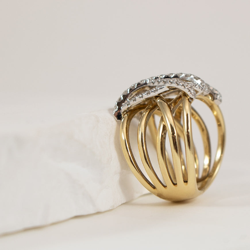 14KY Wrapped Crossover Diamond Ring