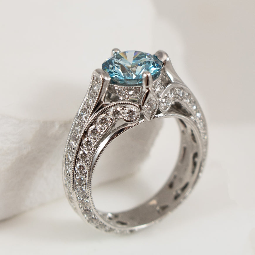 14KW Fancy Blue Diamond Engagement Ring