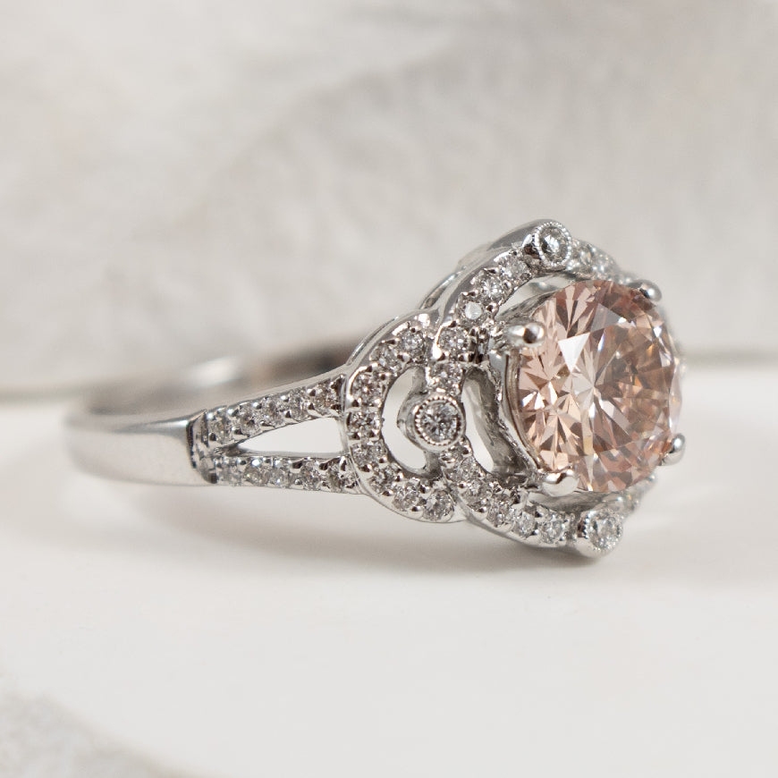 14KW Vintage Pink Diamond Engagement Ring