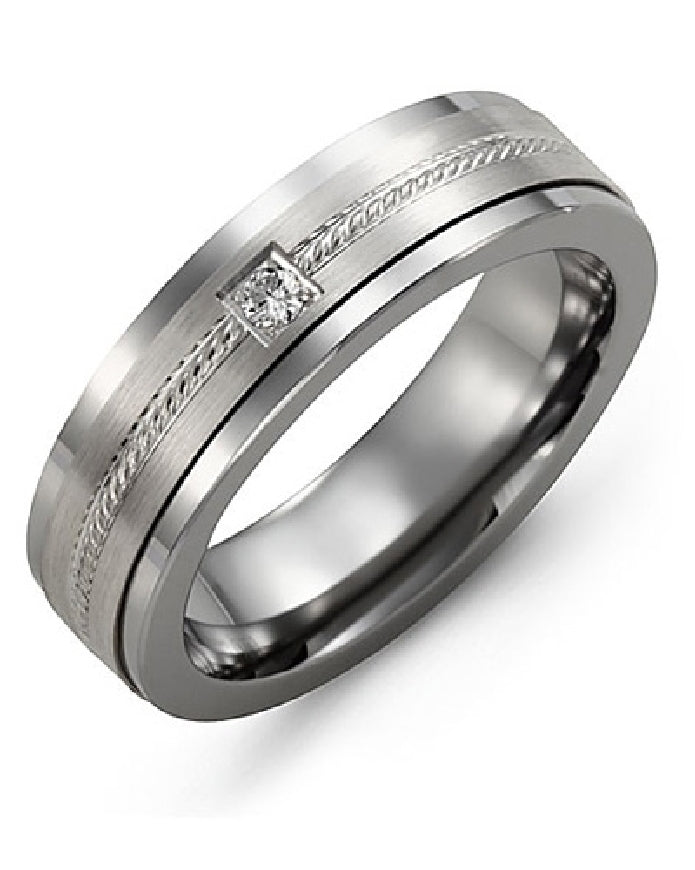 Madani 10K White Gold & Tungsten Natural Diamond Alternative Band 

0.05 Total Diamond Weight

Width 7mm

Finger Size 10

