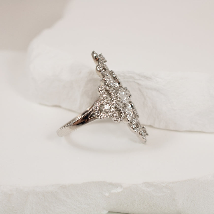 14KW Vintage Inspired Multi Shape Diamond Ring