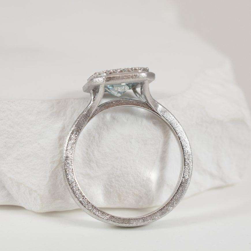 14KW Bassali Aquamarine & Diamond Halo Ring