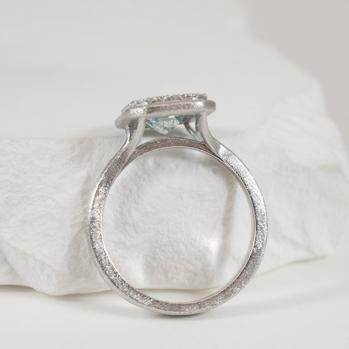 14KW Bassali Aquamarine & Diamond Halo Ring