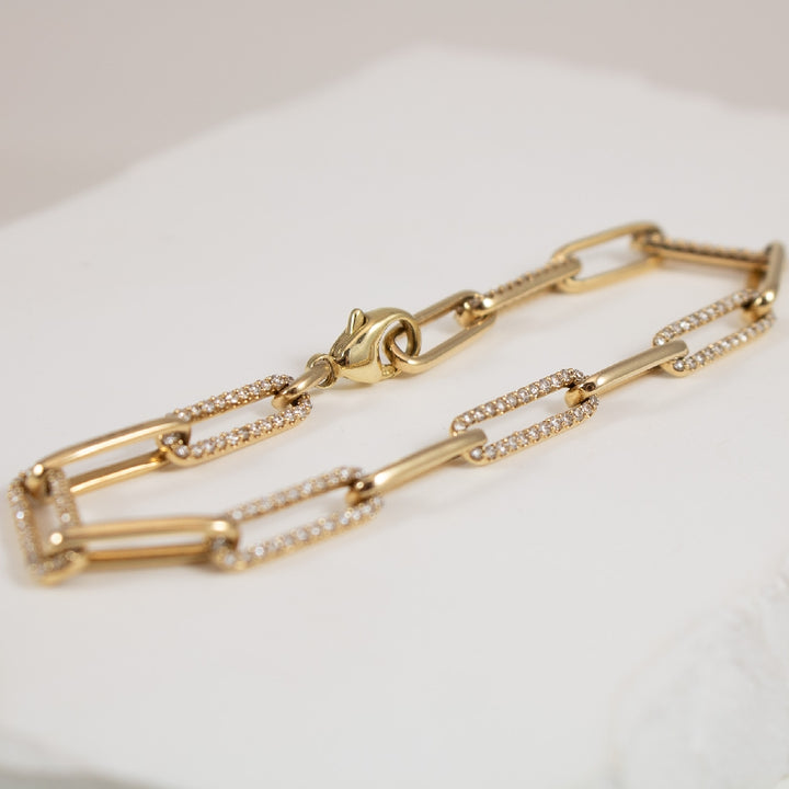14KY Diamond Accented Paperclip Bracelet