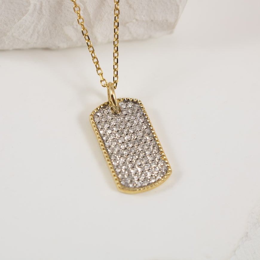 14KY Pave Diamond Mini Dog Tag Necklace