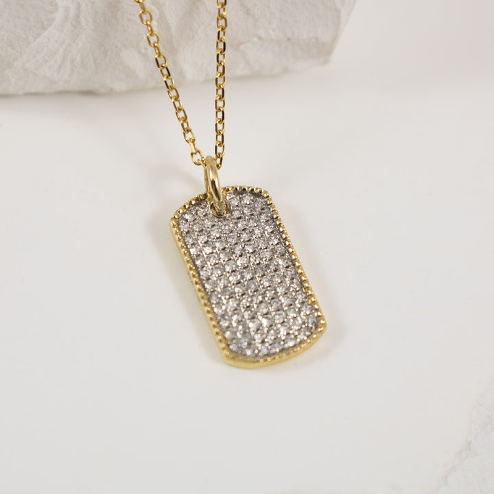 14KY Pave Diamond Mini Dog Tag Necklace