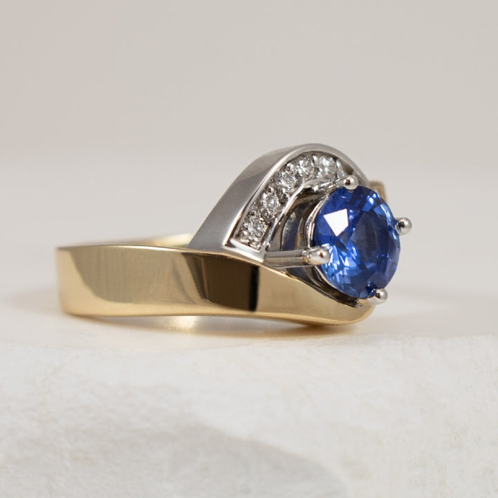 14KW/Y Sapphire & Diamond Asymmetrical Ring