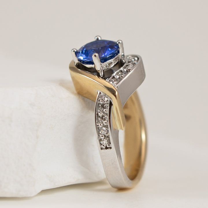 14KW/Y Sapphire & Diamond Asymmetrical Ring