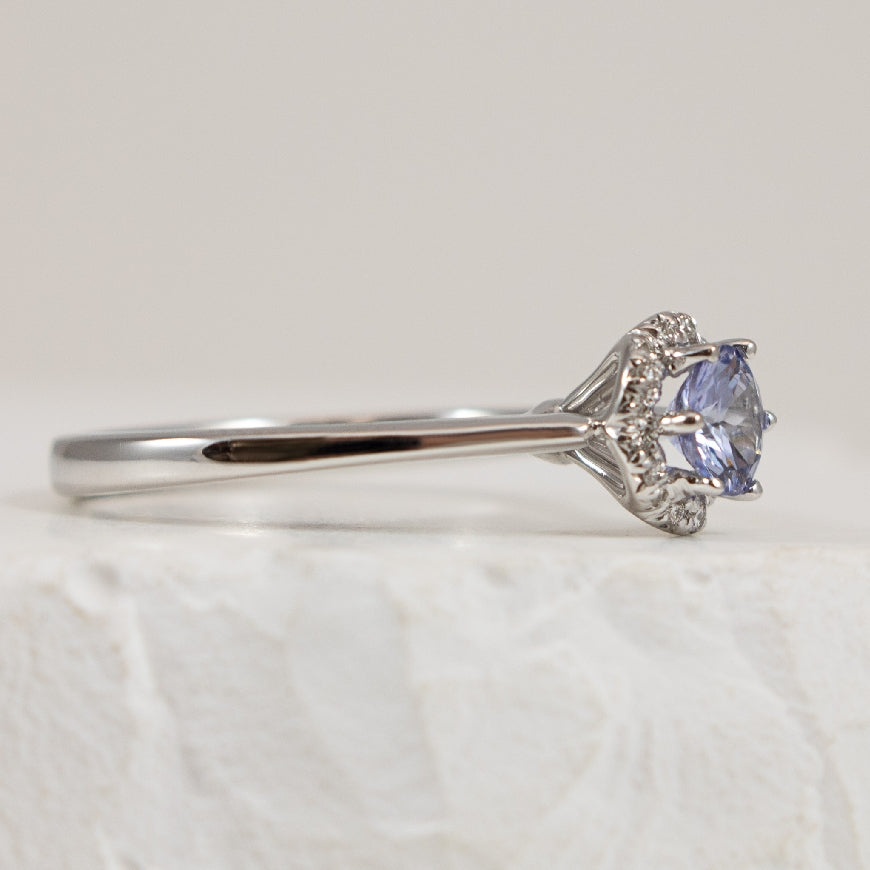 18KW Vintage Style Halo 0.52 Carat Sapphire Ring
