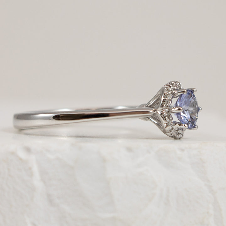 18KW Vintage Style Halo 0.52 Carat Sapphire Ring
