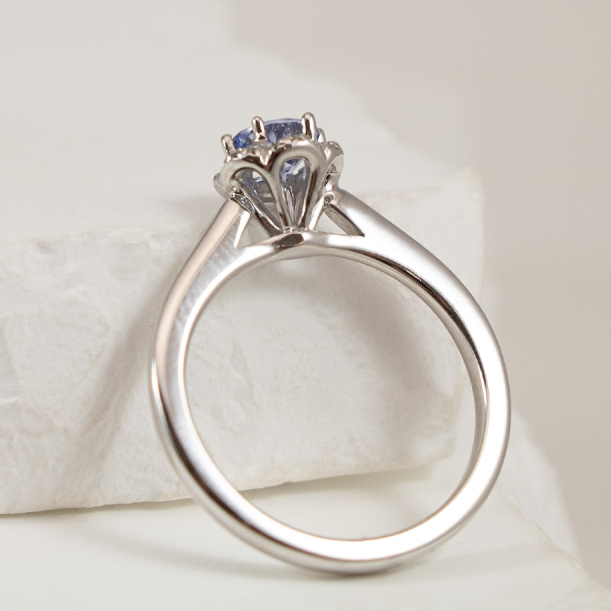 18KW Vintage Style Halo 0.52 Carat Sapphire Ring