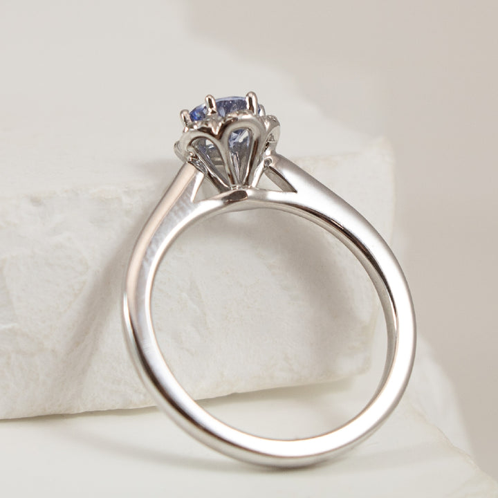 18KW Vintage Style Halo 0.52 Carat Sapphire Ring