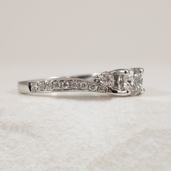 14KW Diamond Accented Three Stone Ring