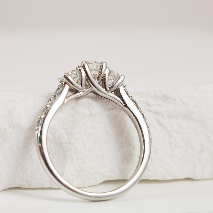 14KW Diamond Three Stone Accented Ring