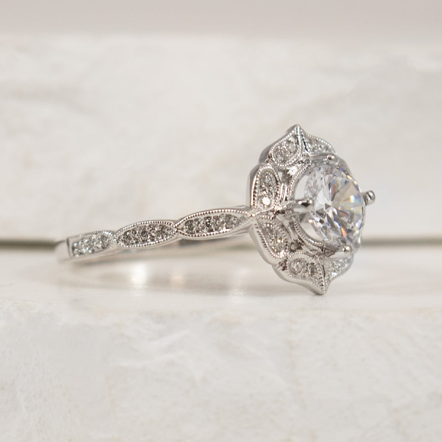 14KW Diamond Accented Vintage Halo Ring