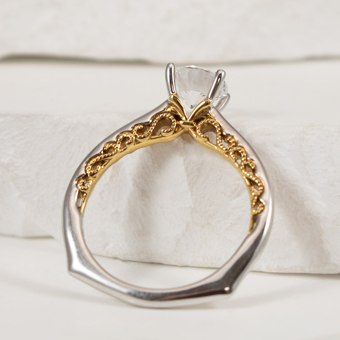 18K Two Tone Diamond Solitaire Ring
