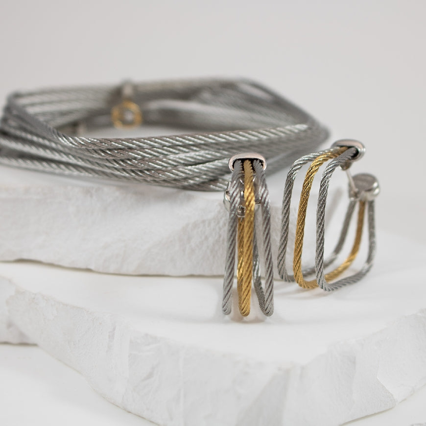 18KW/ST ALOR*SQ HOOP EARRINGS*CLASSIQUE*  