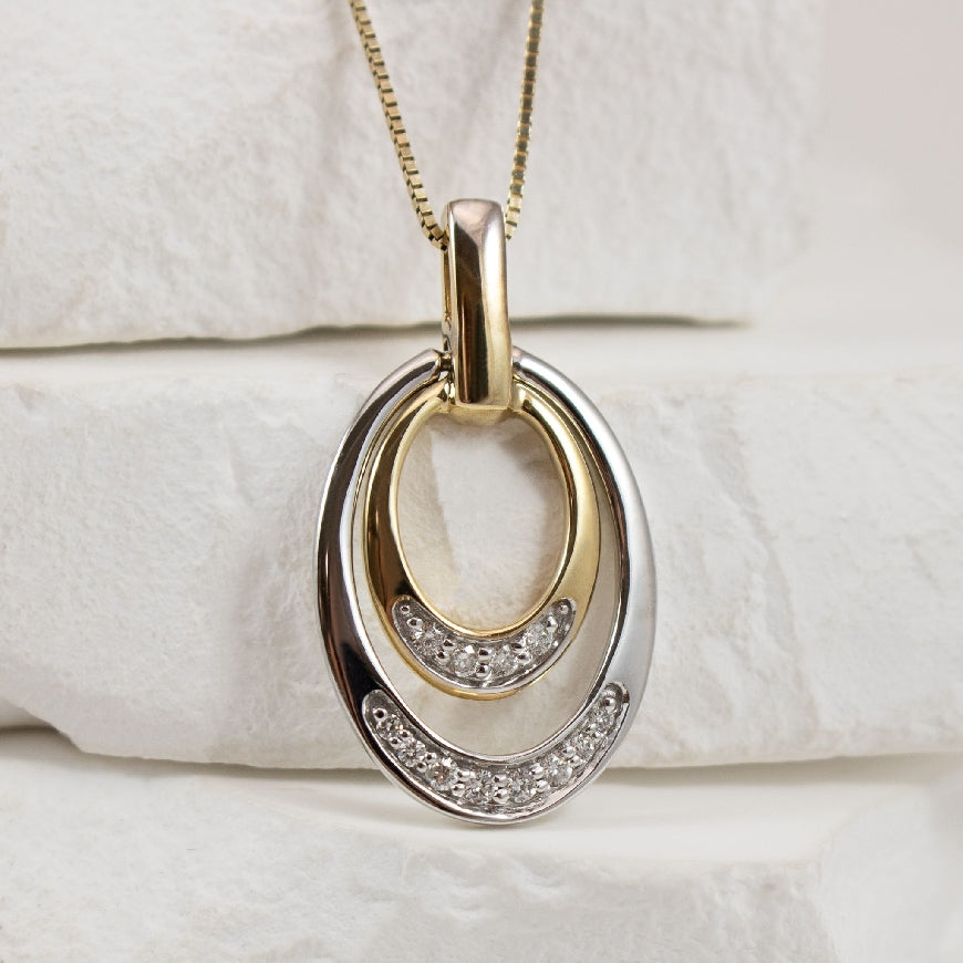 10K White & Yellow Natural Diamond Necklace 

0.10 Total Natural Diamond Weight of I1-2 Clarity, HI Colour

Chain Length 

