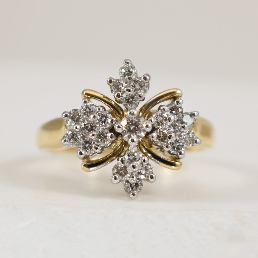 14K Yellow & White Gold Natural Canadian Diamond Ring

0.066 Carat of Round Brilliant Cut Natural Canadian Diamond of VS2 Clarity, H Colour 

0.50 Total Natural Diamond Weight 

