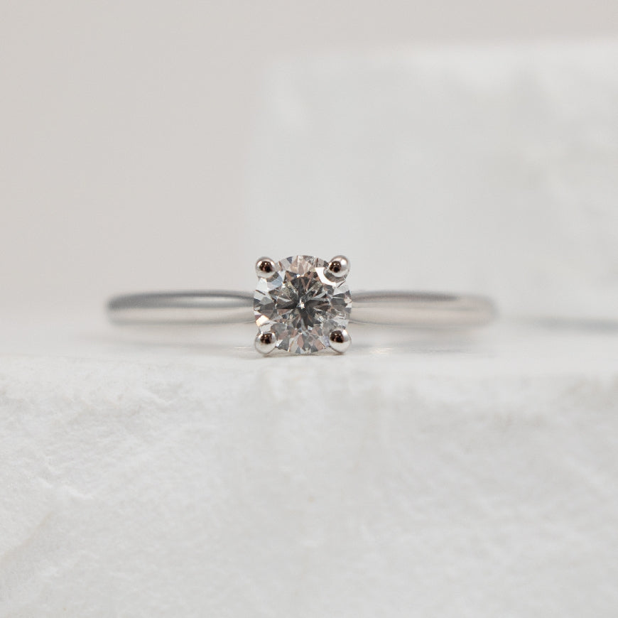 14KW 0.40CT Canadian Diamond Solitaire Engagement Ring

14K White Gold Natural Canadian Diamond Solitaire Engagement Ring

Center - 0.40 Carat Canadian Round Brilliant Cut Diamond of I1 Clarity, F Colour, Very Good/ Very Good Cut

Accent 0.49 C