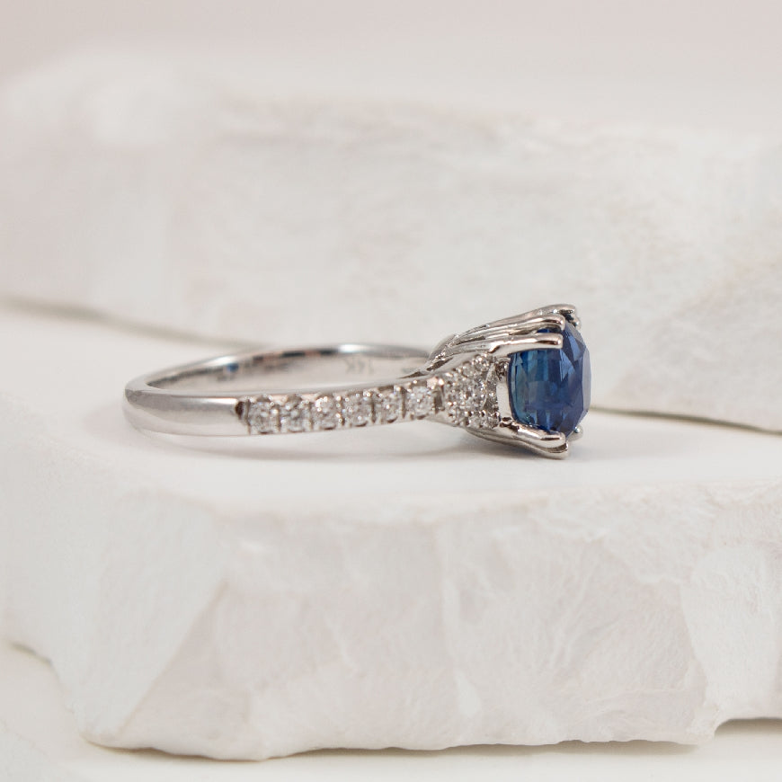 14KW S.Kashi Cushion Cut Sapphire & Diamond Ring