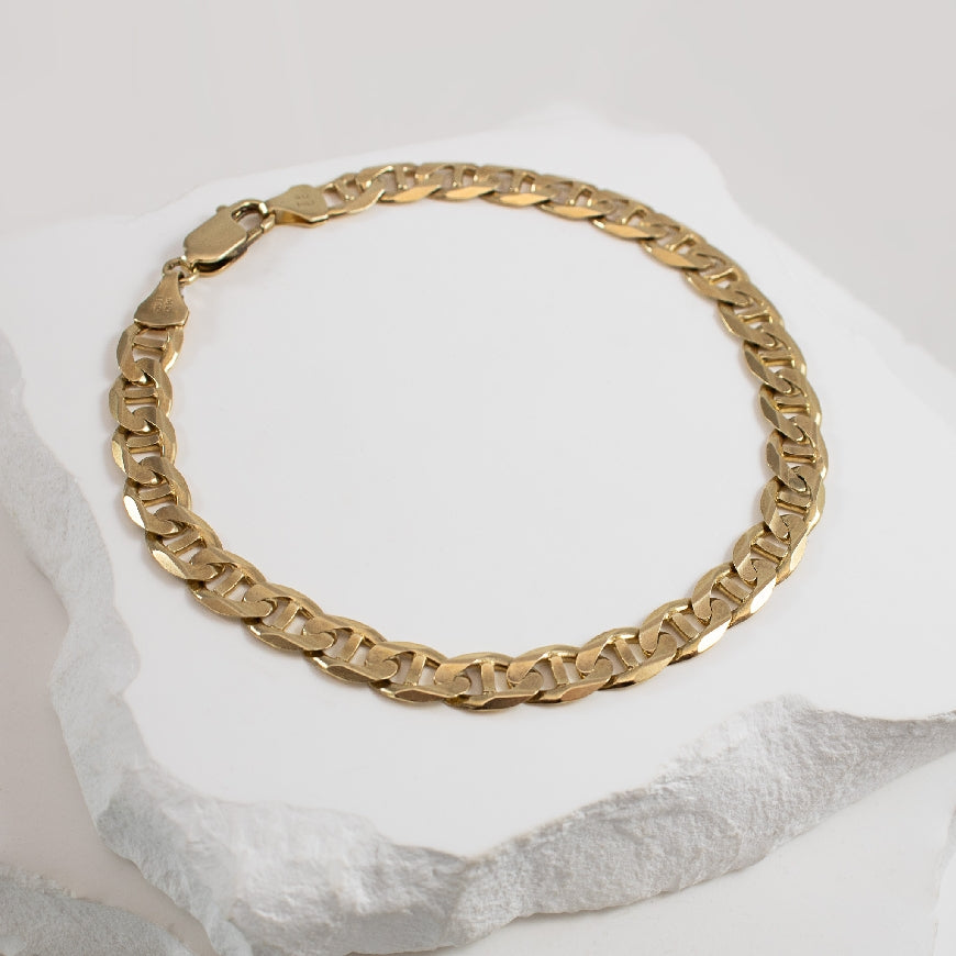 10KY 10.78GR Marine Link Bracelet                 

10K Yellow Gold Marine Link Bracelet 

10.78 Grams

Bracelet Length 8.5' 
