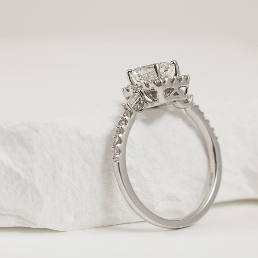 14KW Emerald Cut Halo Diamond Engagement Ring