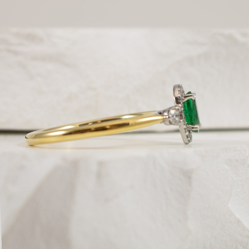 18KYW Emerald & Canadian Diamond Halo Ring