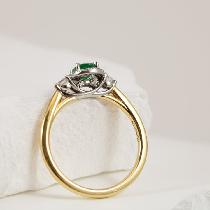 18KYW Emerald & Canadian Diamond Halo Ring