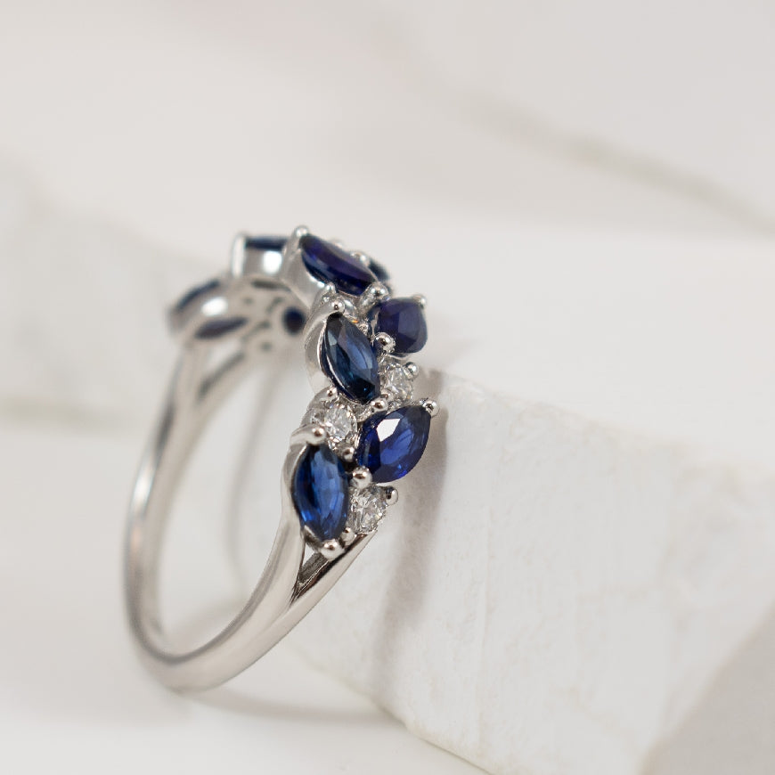 14KW Marquise Cut Sapphire & Canadian Diamond Ring