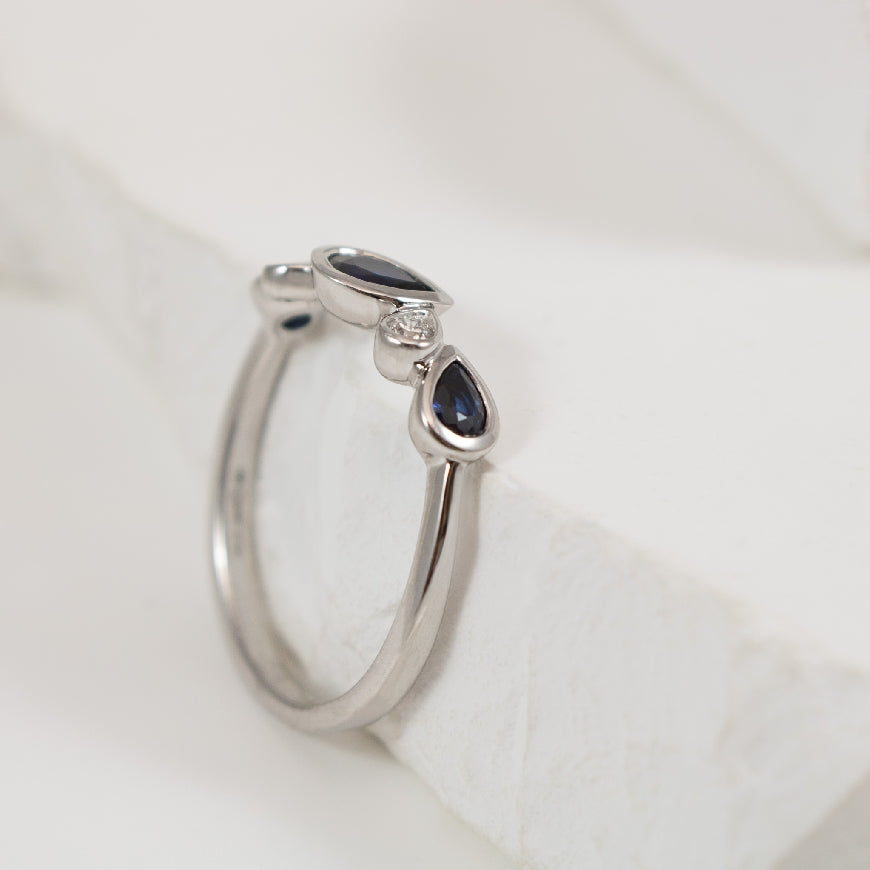 14KW Pear Shaped Bezel Sapphire & Diamond Ring