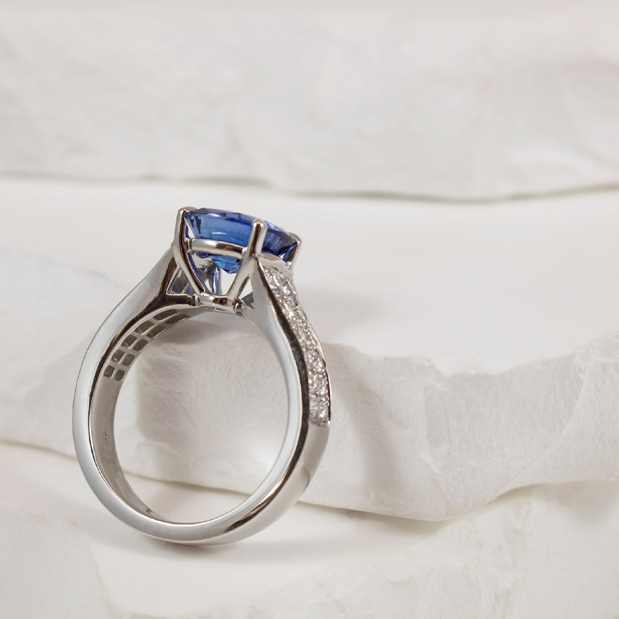 14KW 3.05CT Cushion Cut Sapphire & Diamond Ring