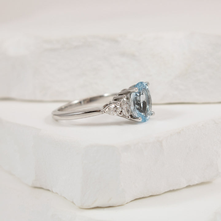 14KW Oval & Marquise Cut Aquamarine & Diamond Ring