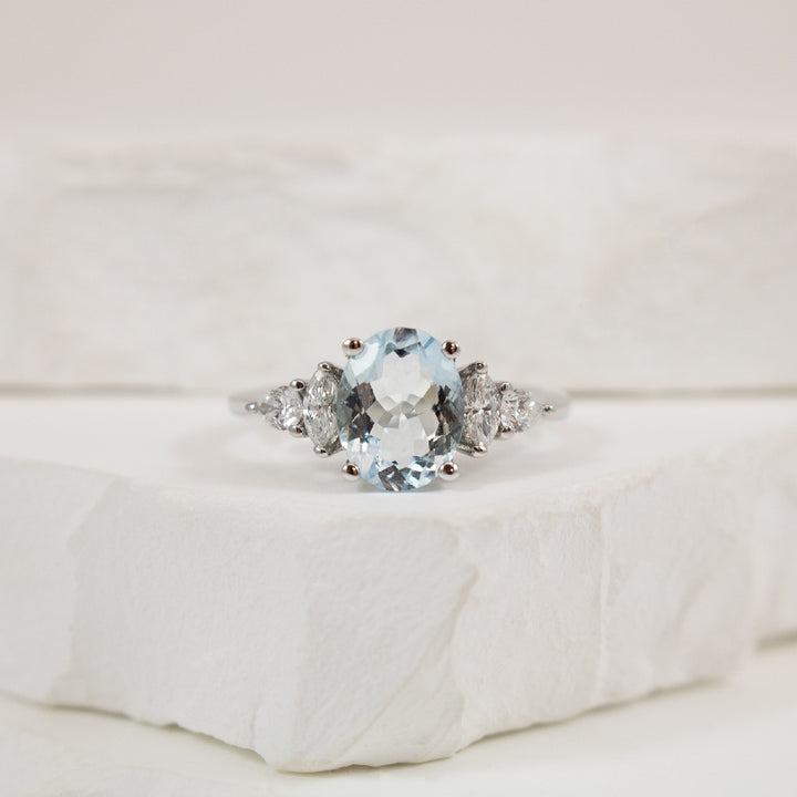 14KW Oval & Marquise Cut Aquamarine & Diamond Ring

14K White Gold Aquamarine & Natural Diamond Ring

9x7 Oval Cut Aquamarine

0.40 Total Natural Diamond Weight

Finger Size 6.25
