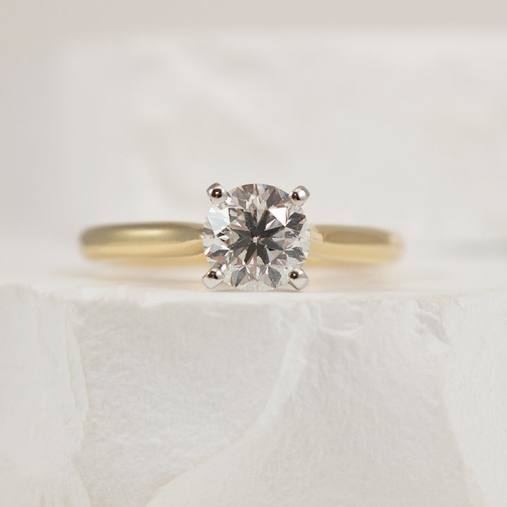 14KY Gabriel & Co Diamond Solitaire Engagement Ring  

14K Yellow/ White Gold Gabriel & Co. Lab Grown Diamond Round Brilliant Cut Solitaire Engagement Ring 

Center Diamond - 1.13 Carat Round Brilliant Cut Lab Grown Diamond of VS2 Clarity, E Colo