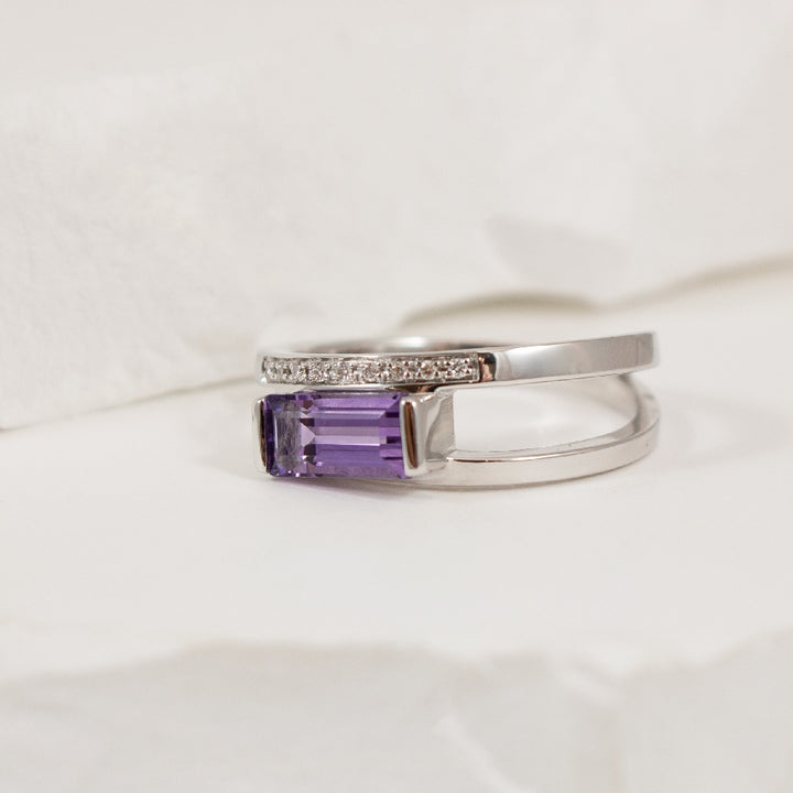 14KW Modern Asymmetric Amethyst & Diamond Ring