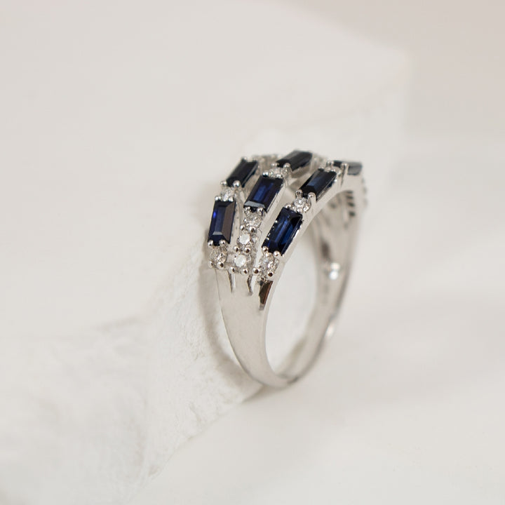 14KW Bassali Baguette Cut Sapphire & Diamond Ring