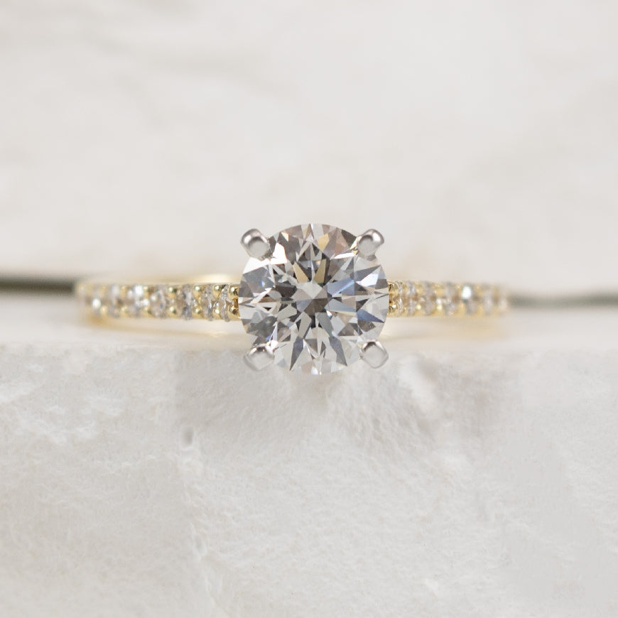 14KY Gabriel & Co 1.00CT Diamond Engagement Ring  

14K Yellow Gold Gabriel & Co. Lab Grown & Natural Diamond Accented Engagement Ring 
 
Center - 1.00 Carat Round Brilliant Cut Lab Grown Diamond of VS+ Clarity, G-I Colour, Very Good Cut 
 
Acc