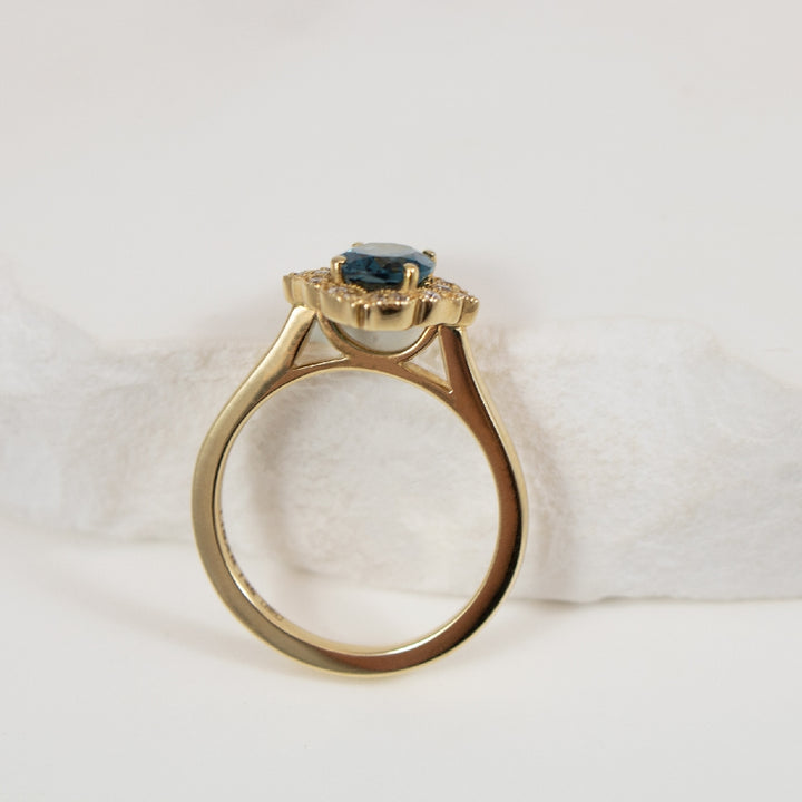 14KY London Blue Topaz & Diamond Vintage Halo Ring