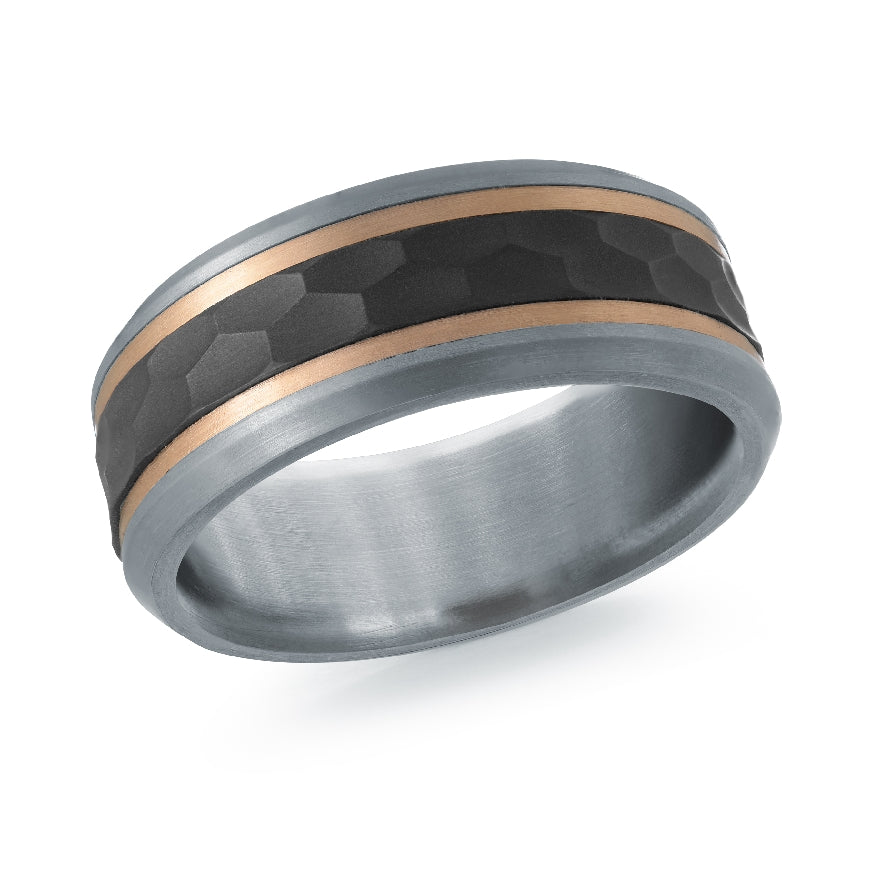 Mardini Mixed Metal Hammered Finish Alt 8.5mm Band

Mardini 14K Rose Gold, Tantalum & Carbon Fiber Alternative Band

Satin & Hammered Finish

Width 8.5mm

Finger Size 10

