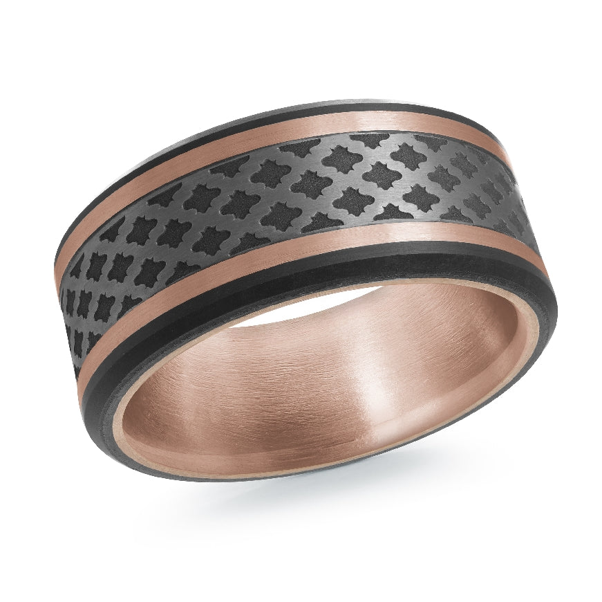 Mardini Patterned Mixed Metal Alt. 10mm Band                        

Mardini 14K Rose Gold, Tantalum & Carbon Fiber Alternative Band

Satin Finish

Width 10mm

Finger Size 10 
