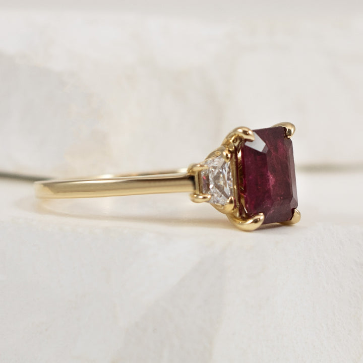 14KY Radiant & Trapezoid Diamond & Ruby Ring