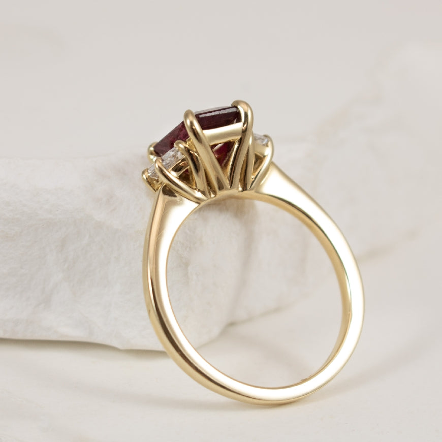 14KY Radiant & Trapezoid Diamond & Ruby Ring