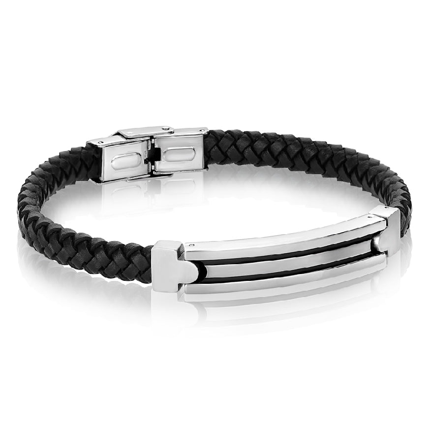 Italgem Stainless S. & Black Leather Bracelet     

Italgem Stainless Steel & Black Leather Bracelet with Black IP Plating 

Bracelet Length 8'

