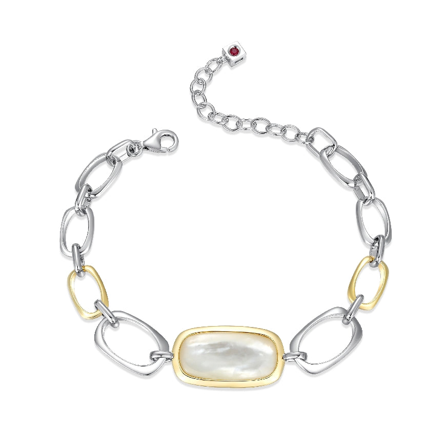 ELLE Collection 'Allure' Mother of Pearl Bracelet         

ELLE Collection Gold & Rhodium Plated Sterling Silver 20x10mm Mother of Pearl Elongated Cushion Bracelet 

Chain Length 6.5+ 1.5'



